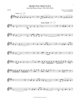 page one of Hakuna Matata (from The Lion King) (Violin Solo)