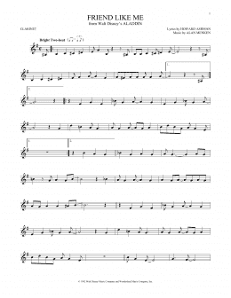 page one of Friend Like Me (from Aladdin) (Clarinet Solo)