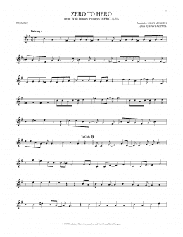 page one of Zero To Hero (from Hercules) (Trumpet Solo)