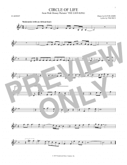 page one of Circle Of Life (from The Lion King) (Clarinet Solo)