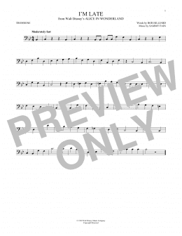 page one of I'm Late (from Alice In Wonderland) (Trombone Solo)