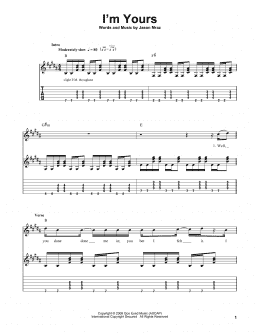 page one of I'm Yours (Easy Guitar Tab)