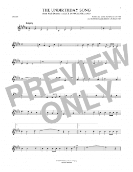 page one of The Unbirthday Song (from Alice In Wonderland) (Violin Solo)