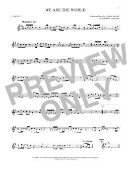 page one of We Are The World (Clarinet Solo)