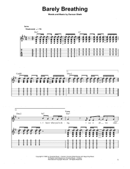 page one of Barely Breathing (Easy Guitar Tab)