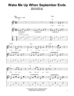 page one of Wake Me Up When September Ends (Easy Guitar Tab)