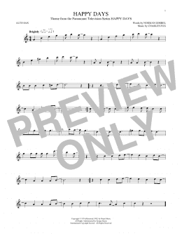 page one of Happy Days (Alto Sax Solo)