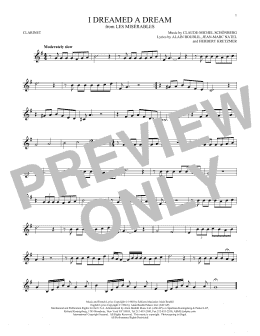 page one of I Dreamed A Dream (Clarinet Solo)