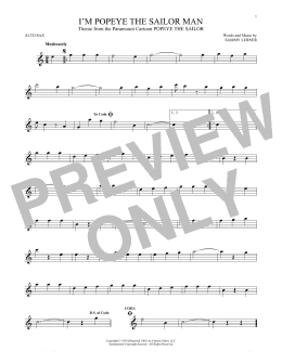 page one of I'm Popeye The Sailor Man (Alto Sax Solo)