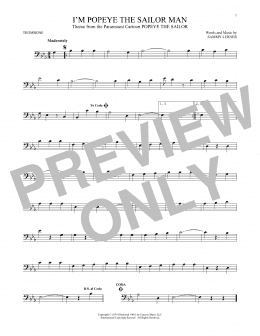 page one of I'm Popeye The Sailor Man (Trombone Solo)