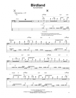 page one of Birdland (Bass Guitar Tab)