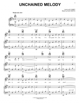 page one of Unchained Melody (Piano, Vocal & Guitar Chords (Right-Hand Melody))