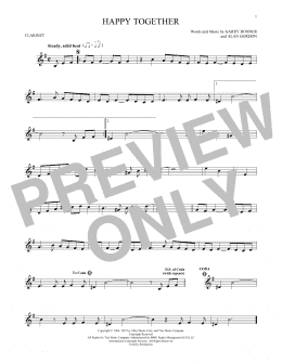 page one of Happy Together (Clarinet Solo)