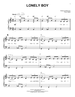 page one of Lonely Boy (Very Easy Piano)