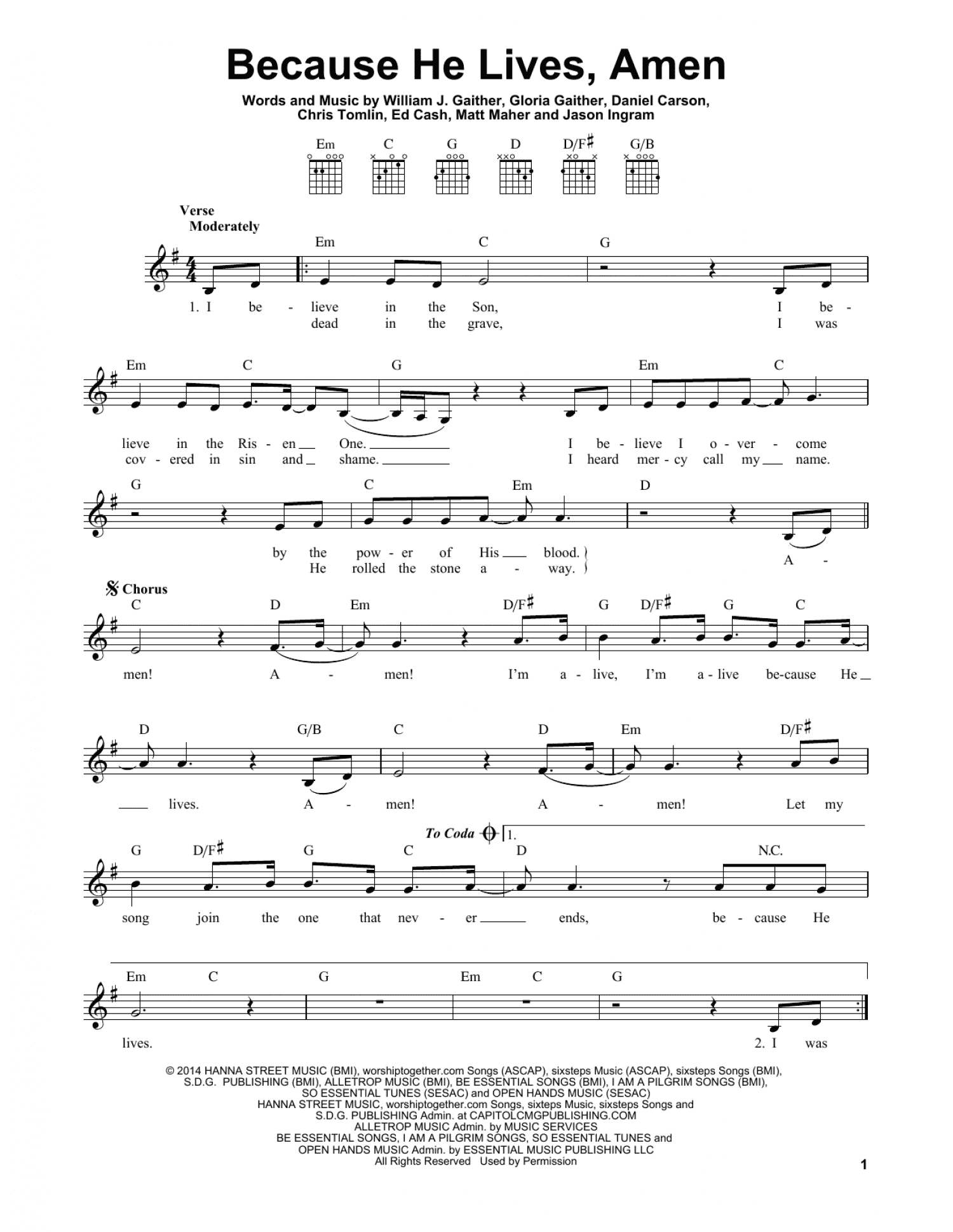 Because He Lives, Amen (Easy Guitar) - Print Sheet Music Now