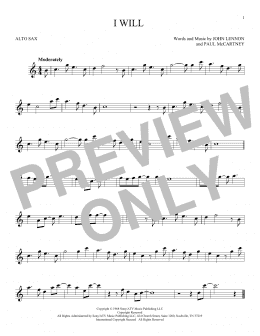 page one of I Will (Alto Sax Solo)