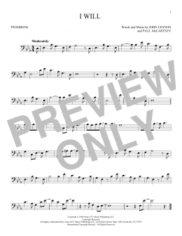 page one of I Will (Trombone Solo)