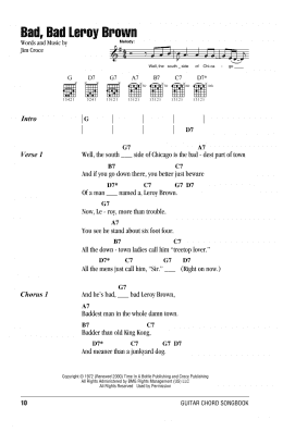 page one of Bad, Bad Leroy Brown (Guitar Chords/Lyrics)