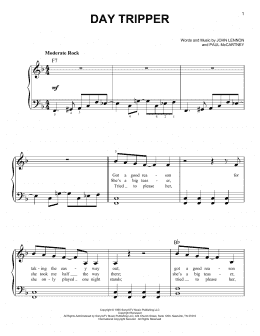 page one of Day Tripper (Very Easy Piano)