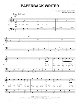 page one of Paperback Writer (Very Easy Piano)