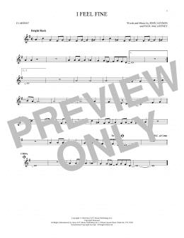 page one of I Feel Fine (Clarinet Solo)