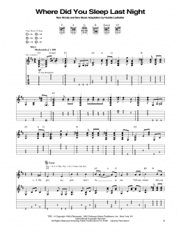 page one of Where Did You Sleep Last Night (Guitar Tab)