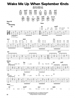 page one of Wake Me Up When September Ends (Guitar Cheat Sheet)