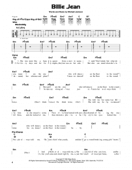 page one of Billie Jean (Guitar Cheat Sheet)