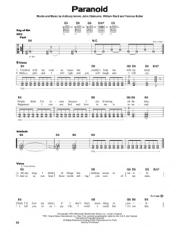 page one of Paranoid (Guitar Cheat Sheet)