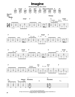 page one of Imagine (Guitar Cheat Sheet)