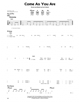 page one of Come As You Are (Guitar Cheat Sheet)