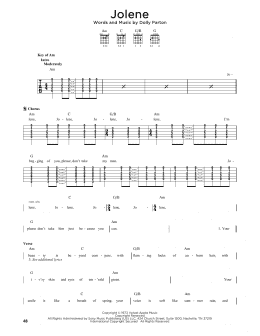 page one of Jolene (Guitar Cheat Sheet)