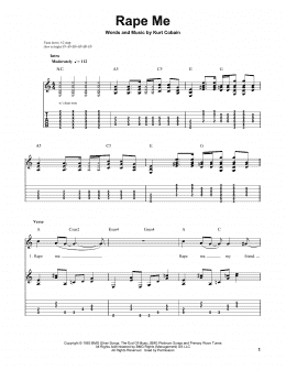 page one of Rape Me (Easy Guitar Tab)