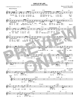 page one of Circle Of Life (from The Lion King) (Lead Sheet / Fake Book)