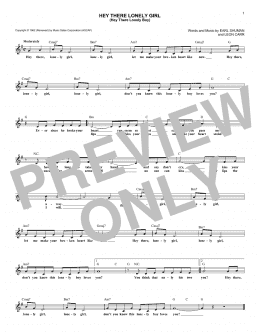 page one of Hey There Lonely Girl (Hey There Lonely Boy) (Lead Sheet / Fake Book)