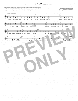 page one of Call Me (Lead Sheet / Fake Book)