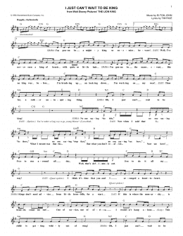 page one of I Just Can't Wait To Be King (from The Lion King) (Lead Sheet / Fake Book)