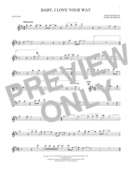 page one of Baby, I Love Your Way (Alto Sax Solo)