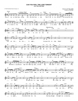 page one of Can You Feel The Love Tonight (from The Lion King) (Lead Sheet / Fake Book)