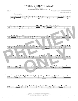 page one of Take My Breath Away (Love Theme) (Cello Solo)