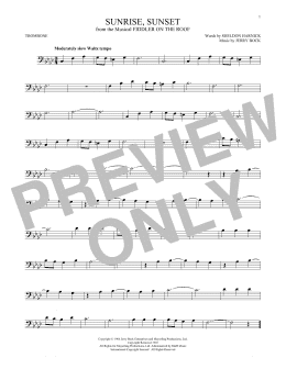 page one of Sunrise, Sunset (Trombone Solo)