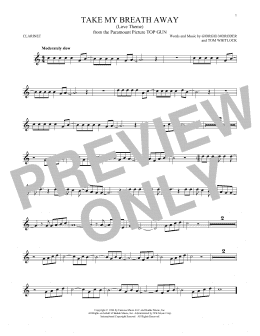 page one of Take My Breath Away (Love Theme) (Clarinet Solo)