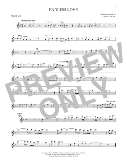 page one of Endless Love (Tenor Sax Solo)