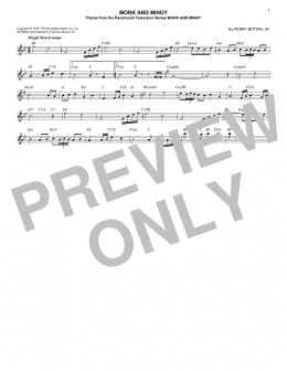 page one of Mork And Mindy (Lead Sheet / Fake Book)