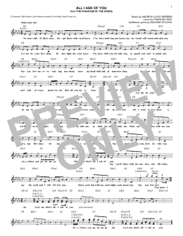 page one of All I Ask Of You (from The Phantom Of The Opera) (Lead Sheet / Fake Book)