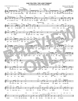 page one of Can You Feel The Love Tonight (from The Lion King) (Lead Sheet / Fake Book)