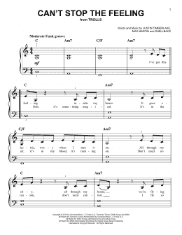 page one of Can't Stop The Feeling (Easy Piano)