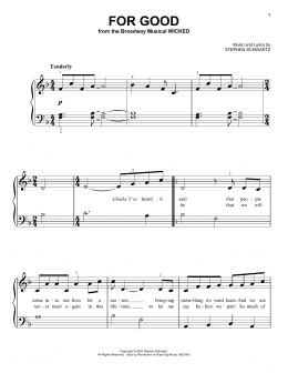 page one of For Good (from Wicked) (Very Easy Piano)