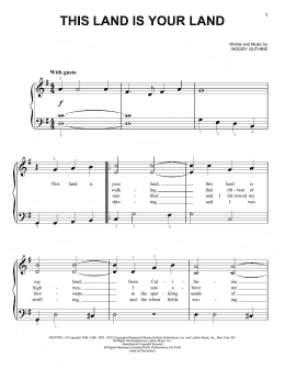 page one of This Land Is Your Land (Very Easy Piano)