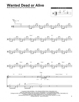 page one of Wanted Dead Or Alive (Drums Transcription)